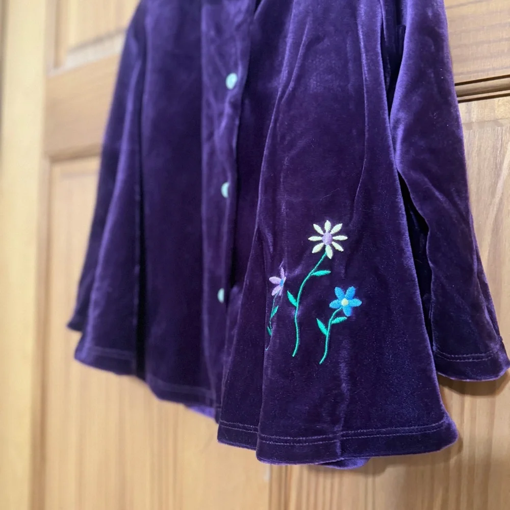 Vintage Purple Velour Kids Jacket with Floral Embroidery 4t